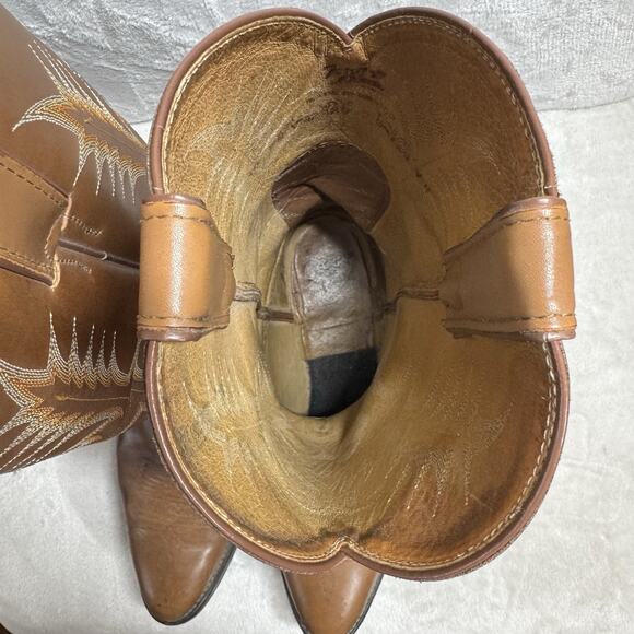 Tony Lama Leather Boots Men 10 EE Brown Cowboy Western Pointed Toe Embroidered - Picture 16 of 16